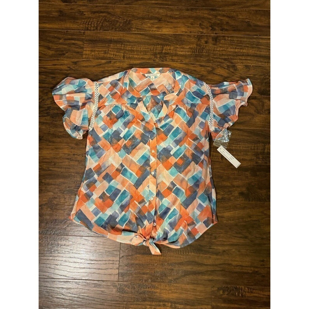 WOMENS ZAC & RACHEL BUTTON UP Ruffle Sleeves BLOUSE TOP SIZE S